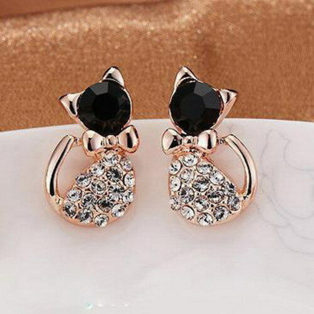 Elegant Cats Women Gold Crystal  Earrings